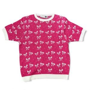Vintage Creazioni Knit Pink & White Bow Sweater - Small